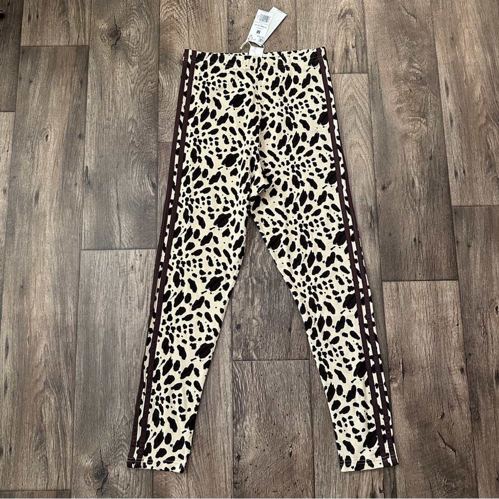 Adidas Animal Print 3-stripes Cotton Blend Leggings Women's Size M Brown Tan
